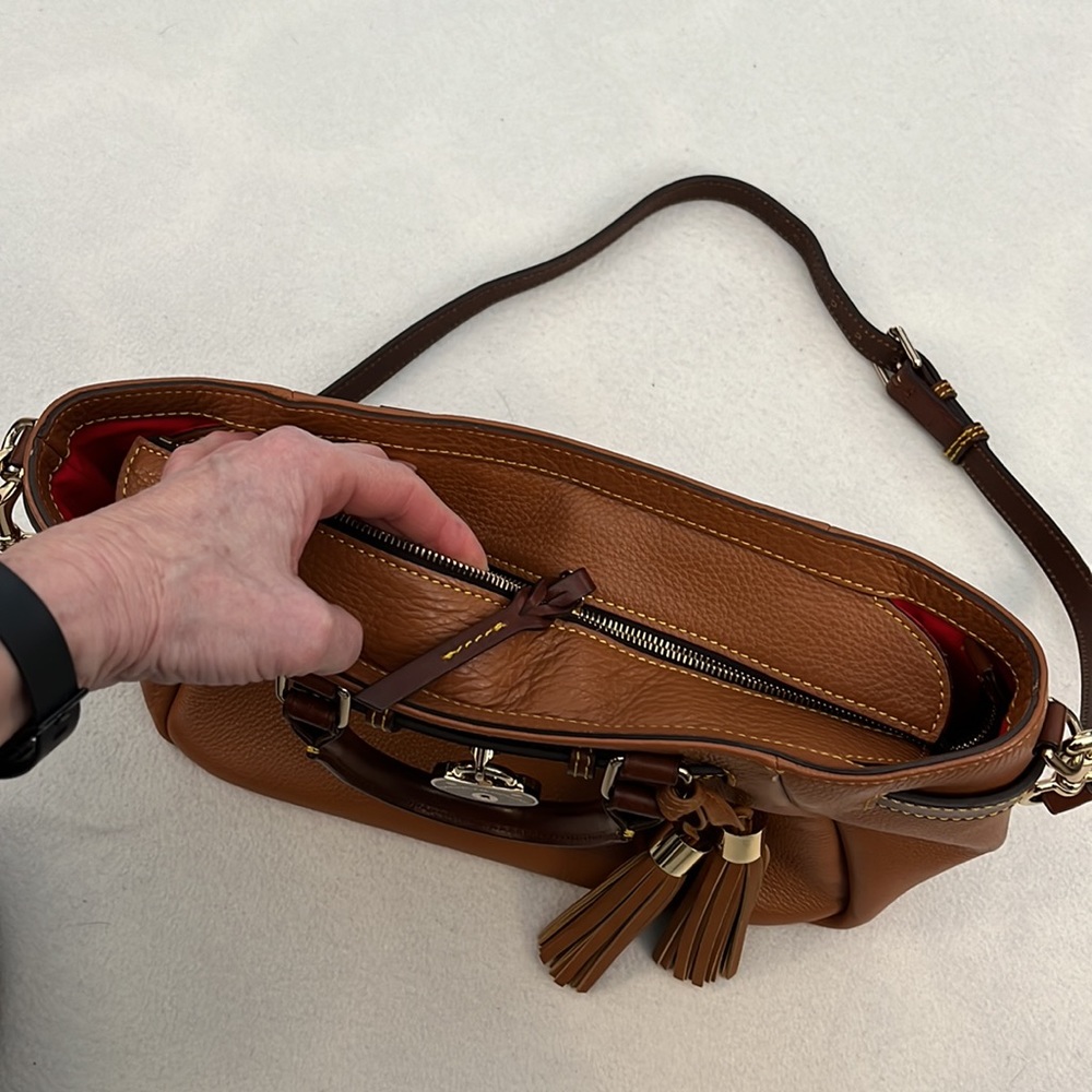 Dooney and Bourke saddle tan rich pebble leather convertible crossbody. - Picture 3 of 6